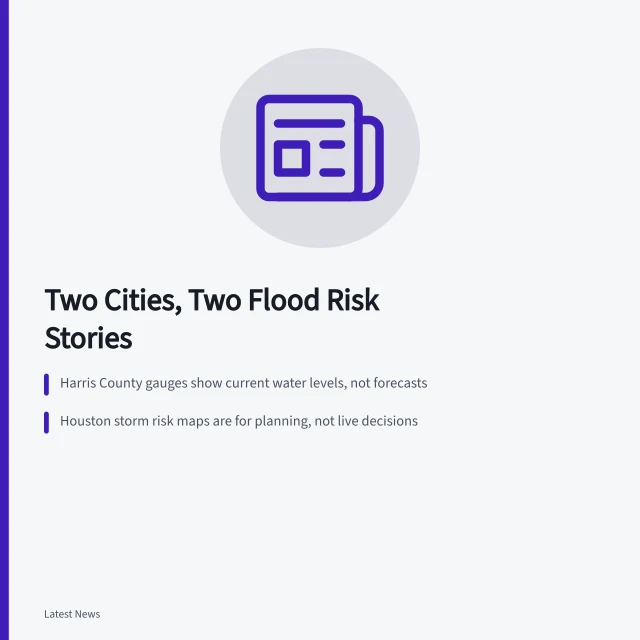 Card comparing Houston and Miami flood risk explainers and official messages. How Houston and Miami explain flood risk before, during and after a storm