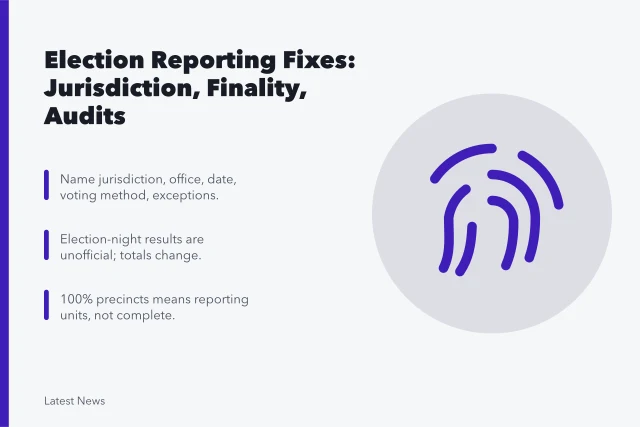 Election reporting fixes: jurisdiction, finality, audits, and verification. Election reporting problems: counts, audits and claims