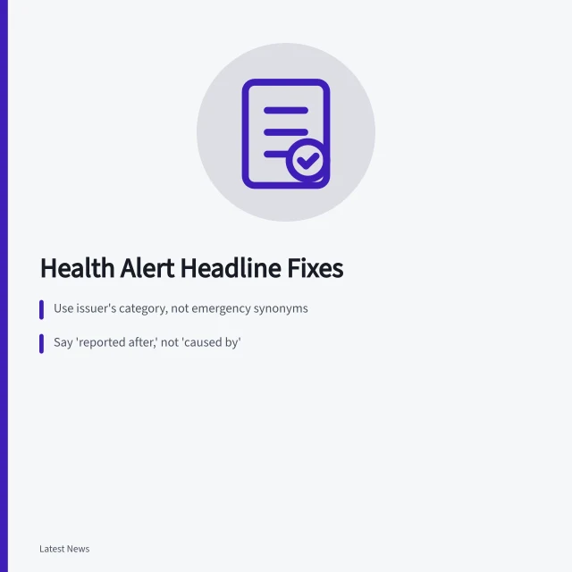 Card listing fixes for health alert headlines and risk claims. Health news alert problems and practical fixes