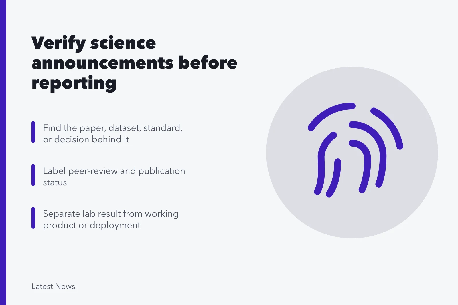Card on verifying science and technology announcements before reporting. Science and technology announcements: a reporting guide