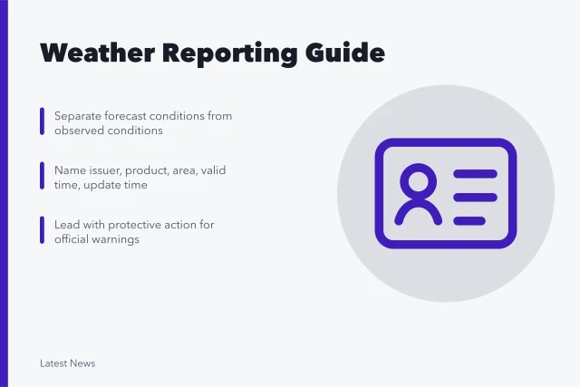 Weather reporting guide with hazard card and probability explanation. Weather, disasters, and public safety: a reporting guide