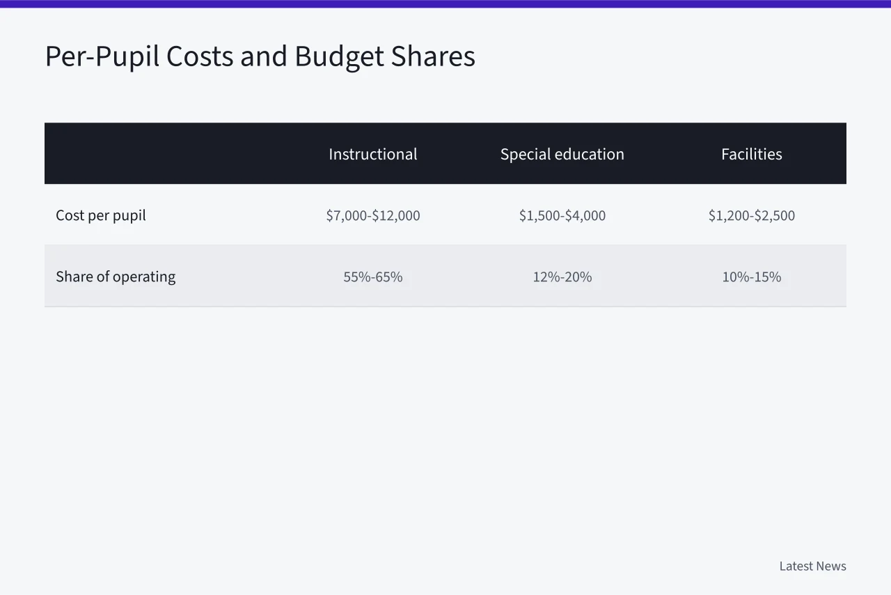 Table comparing per-pupil costs and budget shares by line item (How to Read a School Budget: A US Voter's Guide to Local Levies)
