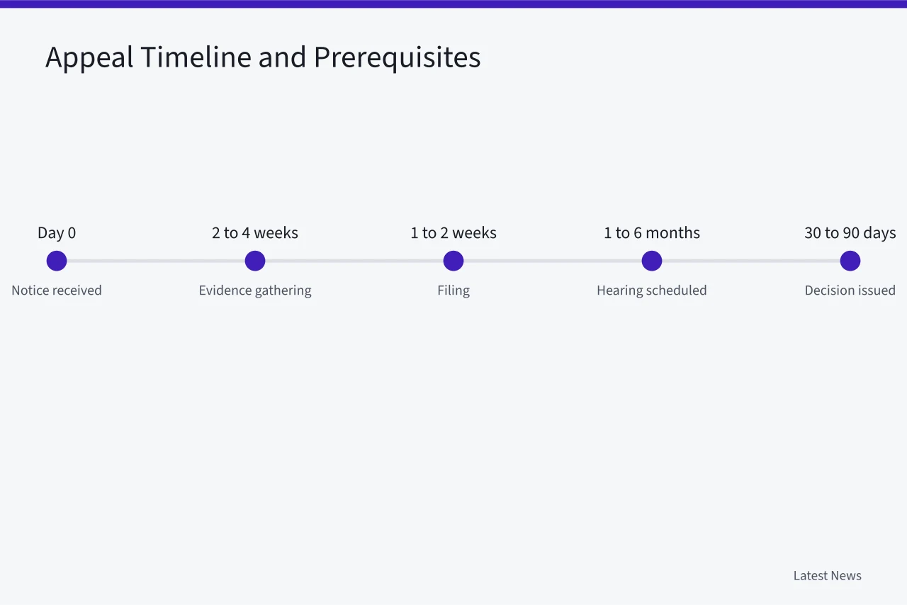 Timeline from notice to decision with typical durations (Property Tax Bill Higher? A US Guide to Assessment Appeals)